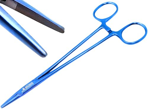 ARTMAN INSTRUMENTS Mayo Hegar Needle Holder 7 – Surgical Needle Driver Clamp Forceps with Blue Plasma Coating & Tungsten Carbide Inserts for Precision Suturing
