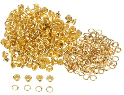 QUARKZMAN 300 Ensembles Œillets en Métal de 3mm ID avec Rondelles, Œillets en Fer pour Chaussures, Vêtements, Ceintures, Étiquettes, Sacs, Tissus, Cuir,DIY, Accessoires, Or