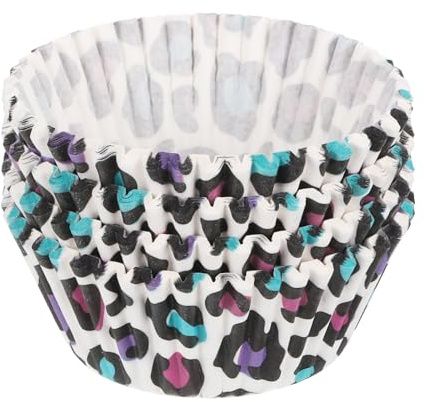 sourcing map Lot de 100 caissettes en papier sulfurisé standard pour cupcakes, muffins, imprimé léopard