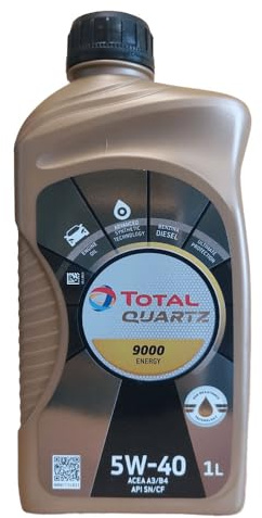 Generico TOTAL QUARTZ 9000 ENERGY - OLIO LUBRIFICANTE PER MOTORI BENZINA E DIESEL E GPL CON VISCOSITA' SAE 5W40 ACEA A3/B4 API SN/CF. TECNOLOGIA AGE-RESISTANCE. CONFEZIONE : 1 LITRO
