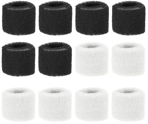 PATIKIL Sportliche Handgelenkbandagen 8x5cm, 24er Pack Baumwoll-Frottee-Schweißband zum Aufsaugen von Schweiß beim Tennis, Basketball, Training, Laufen, Schwarz Weiß