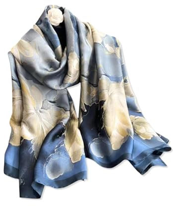 LumiSyne Seidenschal Damen Schmetterling Gedruckt Blumen Muster Luxuriös Elegante Stil Große Schals Lange Halstücher Leicht Warme Stola Wrap Sonnencreme Kopftuch Schultertuch Ganzjährig