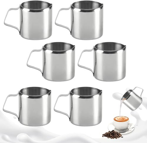 WIYETY 6 bricco per latte in acciaio inox, 90 ml, mini brocca per latte da 3 oz, piccolo brocca per caffè e cappuccino, latte