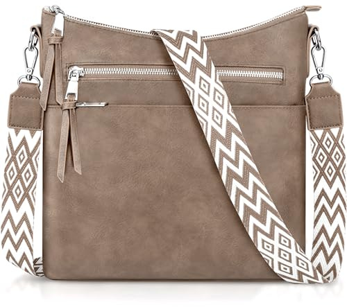 LUROON Umhängetasche Damen Mittelgroß, Leicht Leder Handtasche Damen Kleine mit Vielen Fächern Crossbody Bags Damenhandtasche mit Verstellbar Breitem Schultergurt