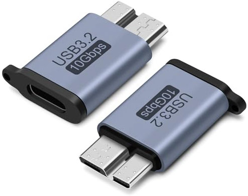 Seminer Adaptador USB C a Micro B(2 Pack), USB 3.0 10Gbps Cable de Disco Duro USB C Compatible con Toshiba, HDD, Seagate, WD, Galaxy S5 Note 3, HDD etc.