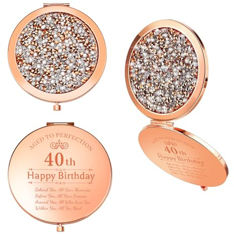 Bolosa Taschenspiegel zum 40. Geburtstag für Frauen, Roségold, Taschenspiegel, Geschenke zum 40. Geburtstag für sie, Geschenkideen für Frauen