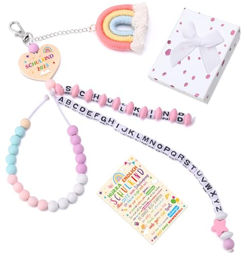 Kaisibum Schultüte Mädchen,Einschulung Rechenkette Geschenk,Mädchen Bastelset Schulstart,Schulkind Schultüte Füllung Glücksbringer Schulanfang Geschenk mit Grußkarte Geschenkbox