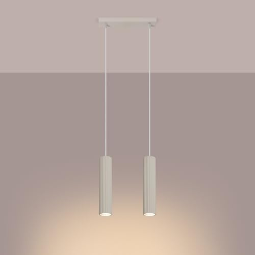 SOLLUX lighting Hängelampe Pendelleuchte Hängeleuchte Deckenlampe Lampe Decke Aluminium LED-Glühbirne 3000K warmes Weiß Licht 2 Flammig 30 x 6,5 x 16,5 cm GLOOW Beige