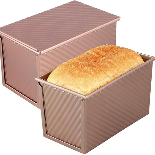 MAKTSAM 2 moldes para pan con tapa, 450 g, antiadherente, 20,6 x 11,9 x 11,7 cm, molde de acero al carbono para tostadas, sándwiches, pasteles