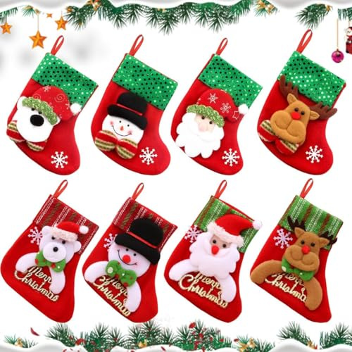 GTJEOI Calcetines de Navidad, 8 pcs Mini Medias de Navidad, para el árbol de Navidad Chimenea Decoración, Adorno de Navidad Bolsa de Dulces, Botas de Navidad para Llenar y Colgar
