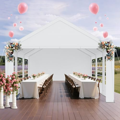 LILIIN Gazebo da giardino, 4 x 6 m, con aste in acciaio zincato e telone in polietilene, protezione UV e impermeabile, per feste, mercato, giardino all'aperto, campeggio, bianco