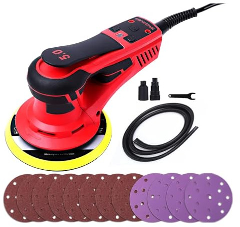 Levigatrice Orbitale Con Motore Brushless Da 6 E Basse Vibrazioni Da 350 W, 10.000 Giri/min, For Lucidatura Del Legno Con 12 Fogli Abrasivi Facile Da Usare