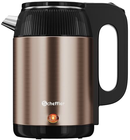 Bollitore elettrico in acciaio inox, 2,2 litri, 1500 W, con base a 360°, senza BPA, protezione contro l'essiccazione, indicatore a LED, coperchio a salto, filtro fisso, oro rosa
