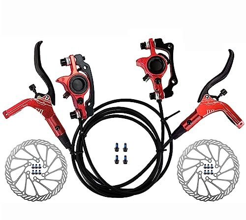 FGNIWAAE Ensemble de Freins à Disque hydrauliques for VTT - 1 Paire de Freins Avant et arrière VTT avec rotors de 160 mm - Conception Ergonomique,(Red)