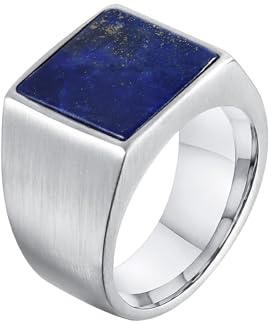 Wycian Bague Acier Dore Femme Inoxydable Bague Anneau Bleu 13.6mm Argent Lapis Lazuli Sceau Carré Taille pour Dames Moderne