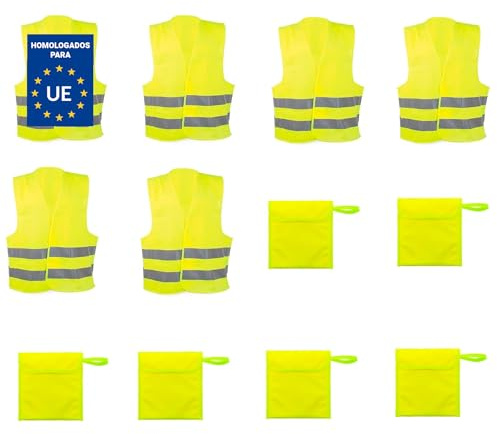 Adri 6 Pack Chalecos Reflectantes de Seguridad, Poliéster, Unisex Adulto, Amarillo, Ajustable con Cierre de contacto, Homologado, con Bolsa de Almacenamiento