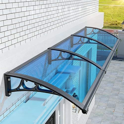 Toit Marquise en Polycarbonate avec Protection UV,Marquise Porte d'Entree Terrasse Toit Abri Banne Protection,Marquise de Porte Structure en Aluminium en Polycarbonate (60x260cm)