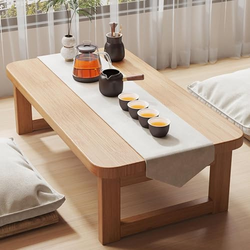 Modernt massivt trä fällbart burspråksfönster soffbord – snyggt 80 cm lågt bord för hem, sovrum, arbetsrum och golvsittplatser – söt design, perfekt för små utrymmen