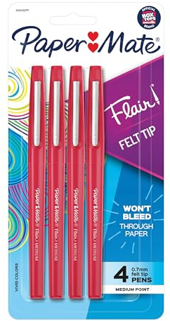 Paper Mate Flair Felt Tip Pens, Medium Point (0.7mm), Red, 4 Count