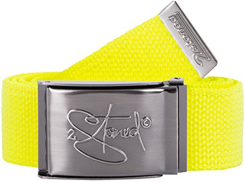 2Stoned Stoffgürtel Canvas Belt Neon-Gelb, matte Schnalle Geprägt, 4 cm breit für Damen und Mädchen