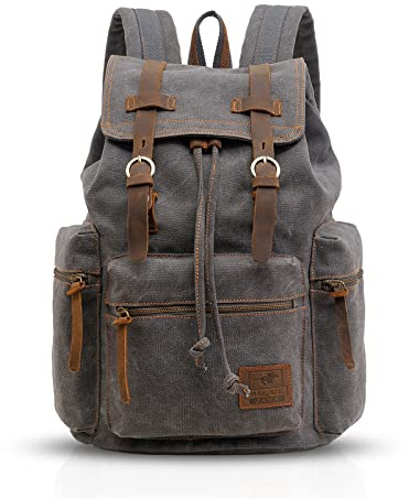 FANDARE Retro 15,6 ryggsäck för bärbar dator, utomhus, resor, arbete, student, vandring, skolväskor, Daypack canvas, grå, M, Fritidsryggsäck