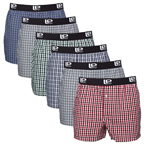 Lower East Amerikanska boxershorts med resår i midjan, Herr, Klassisk rutig (6-pack), L