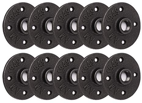 1/2 Floor Flange, Home TZH 10 Pack 4 Bolts Malleable iron Pipe Flange for Industrial vintage style, Flanges with Threaded Hole for DIY Project/Furniture/Shelving Decoration(10, 1/2)