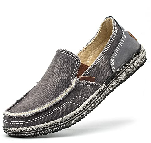 Homme Chaussures en Toile Bateau Espadrilles Flâneurs Poids léger Appartement Doux Durable Fait Main Anti-dérapant Chaussures Gris