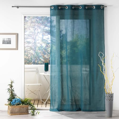 Douceur d'Intérieur, Zazy - Tenda con occhielli, 140 x 280 cm, colore: blu, effetto lino intrecciato