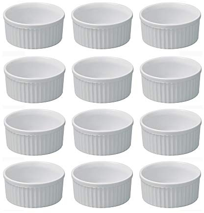 Petits Ramequins Moule verrines Blancs 9x4,5cm Lot de 12 Moules à soufflé pour Muffin pâtisseries Cupcake et crème brûlée Desserts en céramique résistant aux Fortes températures