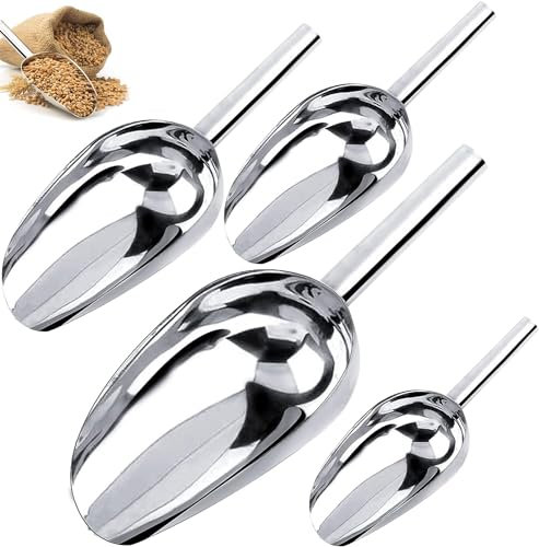 GZLCEU 4 Stück Eisschaufel Edelstahl, Vielseitig Mehlschaufel für Süßigkeiten Eiswürfel Getreide Nüssen und Küchen Bar Büfett Party Hochzeit (Silber)