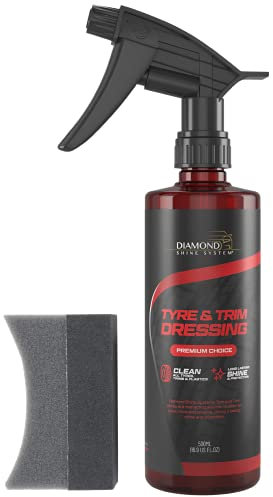 Diamond Shine System Tyre and Trim Dressing Spray 500ml with Applicator Pad – Instant Glossy Black Finish – Car Tyre Cleaner & Shine – Long-Lasting Protective Coating for Tyres & Rubber Trims
