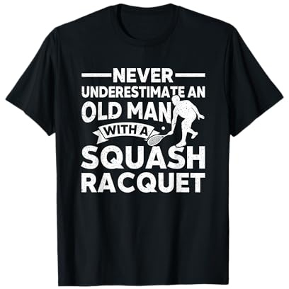 Squash Giocatore Vecchio Uomo Con Squash Racchetta Squash Maglietta