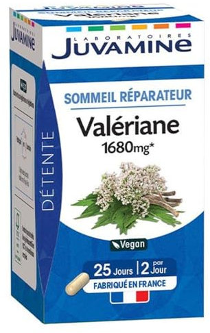 JUVAMINE, Sommeil Réparateur, Détente, Valériane 1680 MG, Complément Alimentaire, Fabriqué en France- Vegan, 50 gélules, 2 gélules par jour, Programe de 25 jours