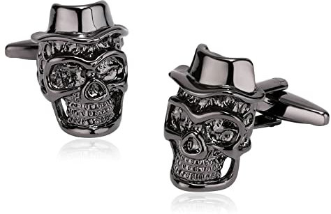 Stfery Manchettenknoepfe Schwarz Totenkopf, Herren Manschettenknöpfe Hochzeit Helles Schwarz Edelstahl Cufflinks mit Hut Schmuck Geschenk