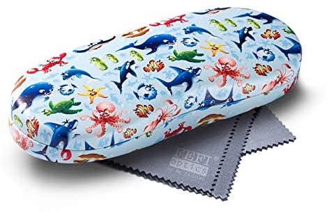 FEFI - Kinder Brillenetui (Hardcase) mit lustigen Motiven - inklusive Brillenputztuch/Microfasertuch