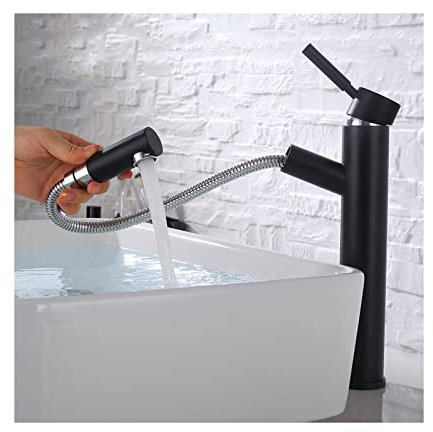 SHUGUANG Brass Bathroom Faucet Bathroom Sink Faucet Single Handle Rv Lavatory Vanity Faucet with Stainless Steel Pull out Hose, Countertop Installation, Hot and Cold Adjustable, for Washstand