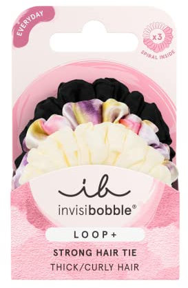 invisibobble Haargummis Dünn Loop Be Strong, Sprunchie für Feines Haar, Stoff Haargummi Schwarz & Bunt, 3 Stück