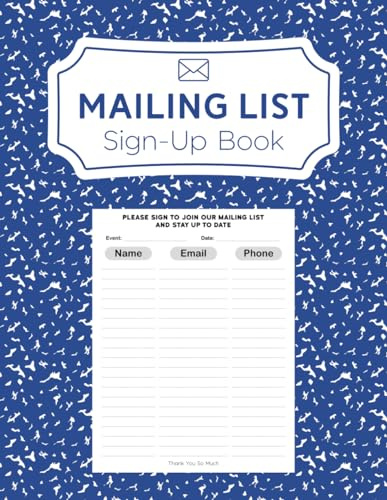 Mailing List Sign Up Book | Event Register Log Book To Collect Visitors´ Names, Emails, And Phone Numbers | Corporate Email List | Business Email Address List | Blue Cover Design