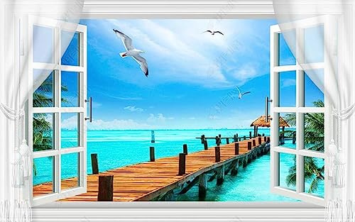 Fototapete Fenster-Möwenbock Foto Tapete 3D Effekt Tapeten Vliestapete Wandbilder Wanddeko -310246 150x105cm