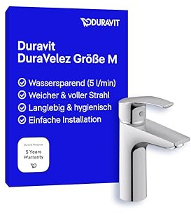 Duravit DuraVelez wassersparende Waschtischarmaturen, Größe M (Auslauf Höhe 106 mm), Waschbecken Armatur, Wasserhahn Bad ohne Zugstangen-Ablaufgarnitur, Chrom