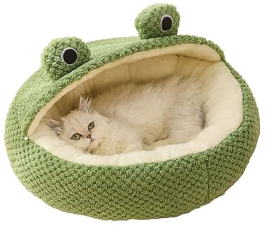 JINGTOPS Katzenbett,Haustierbett Katzenkissen Katzenkorb Donut-Kuschelbett Warme Weich Katzenbetten Froschform mit Rutschfester Unterseite Schöne Tierbett für Katzen kleine Welpen (S-40CM, Halber)