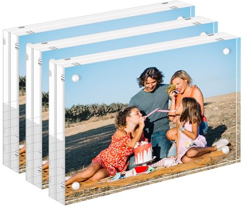 SAREAL Acryl Bilderrahmen, 3er Pack 10x15 cm Magnetischer Doppelseitiger Bilderrahmen, Klar doppelseitige Blocksatz, Rahmenloser Bilderrahmen Doppelseitiger Bilderrahmen für Stand Display