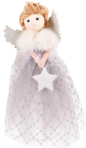 EXCEART Weihnachtsengel Baumspitze - 26Cm Engel Figur Aus Stoff in Hellgrau Als Weihnachtsbaum Spitze, Christbaumschmuck FüR Festliche Dekoration