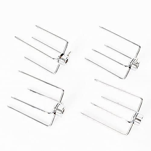 JINPRDAMZ Lot de 4 pinces à viande pour tournebroche, aiguilles à viande en acier inoxydable, pinces à viande avec vis de blocage, aiguille à viande pour tournebroche, poulet et bien plus encore