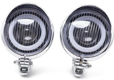 BEPHON Motorrad LED Nebelscheinwerfer Nebelscheinwerfer Motorrad LED Nebelscheinwerfer Chrom Angel Eyes Scheinwerfer mit Klemme für Rohrmontage mit Schutzleiste für Käfig