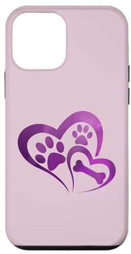 Custodia per iPhone 12 mini lilla viola Dog Paw Heart Bone Cani amanti