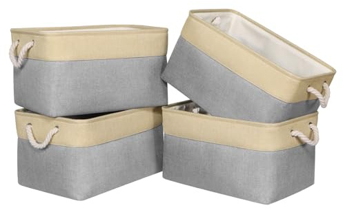 Univivi Canvas Storage Boxes 17in Fabric Storage Baskets Grey, Set of 4 | Extra Large Storage Bins with Rope Handles for Shelves, Foldable Storage Box for Kallax Unit Organizing Clothes Nursery Home
