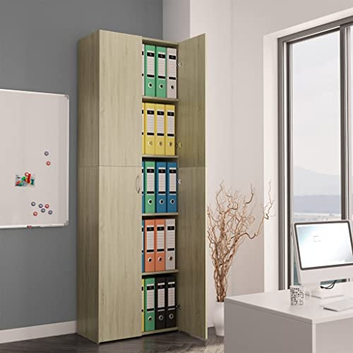 Willood Büroschrank Aktenschrank Mehrzweckschrank Schrank Aufbewahrungsschrank Beistellschrank Holzschrank Büro Sonoma-Eiche 60x32x190 cm Holzwerkstoff