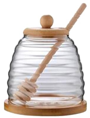 Yajuyi Honigglas Honigspender Honigbehälter Glasdose mit Deckel Stab Transparent Borosilikatglas für Haushalt Brunch Büro Party, Runder Deckel 500ml